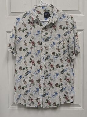 Seven Tides Men’s Tropical Marlin & Palm Tree Hawaiian Button Up - Size M